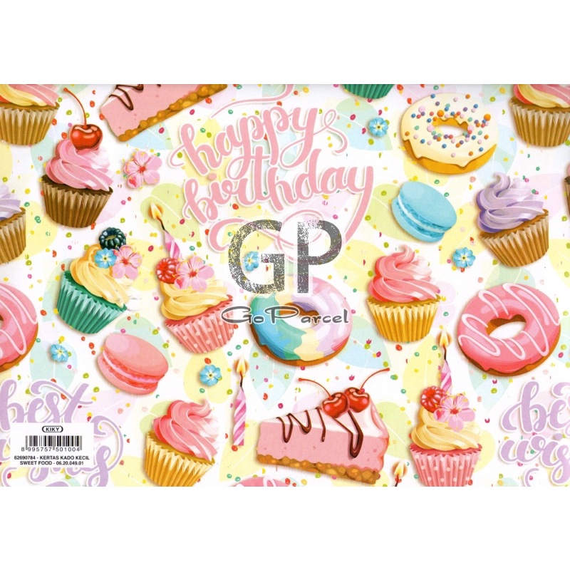 ( 5 Lembar ) KERTAS KADO DESSERT DONUT KIKY - GIFT WRAPPING PAPER CHOCOLATE CUPCAKE / STRAWBERRY CAKE / BIRTHDAY / ULANG TAHUN ANAK