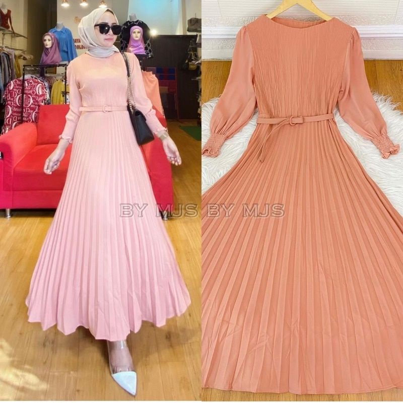 MDLV ~ 9094 RALINE PLEATED MAXI / LONG DRESS / GAMIS IMPORT / FASHION MUSLIM / FASHION IMPORT