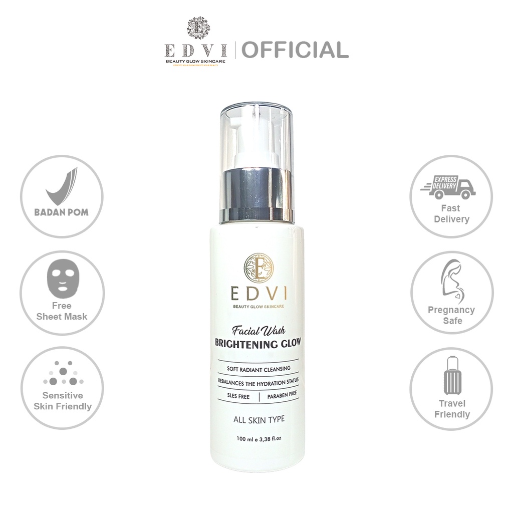 Facial Wash Brightening Glow | EDVI Beauty Glow Skincare | Skincare Viral | Skincare BPOM | Glowing | Pembersih Wajah