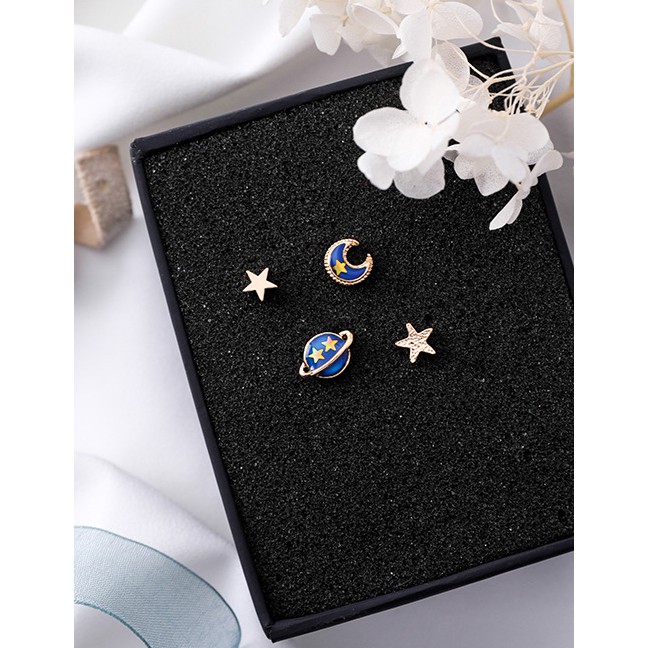 LRC Anting Tusuk Fashion Star&amp;moon Shape Decorated Earrings