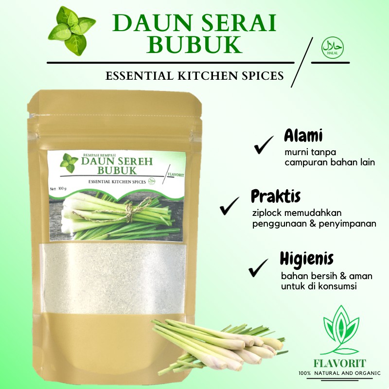 

Daun Sereh Wangi Serai Bubuk Murni Lemongrass Rempah Bahan Pokok Dapur Kering Organik Herbal Asli