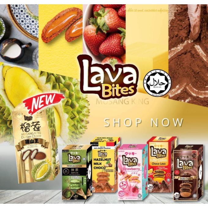 

Lava Bites Bites Biscuit Double Chocolate Durian Matcha Strawberry