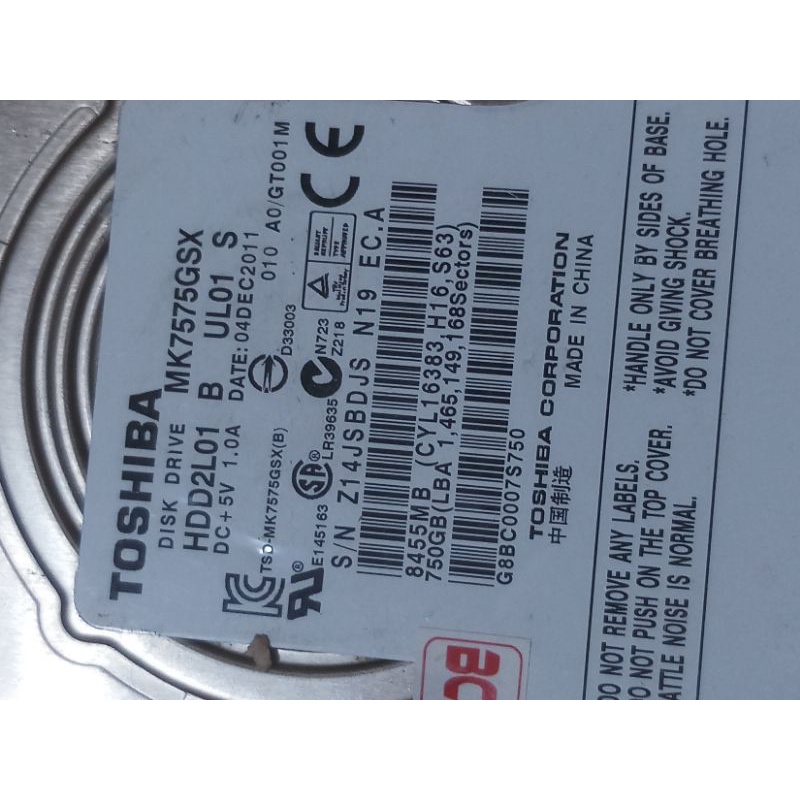 Hardisk laptop sata toshiba 750gb