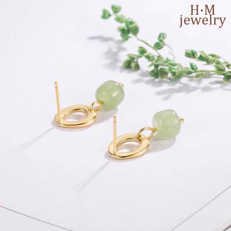 Anting Klip Tanpa Tindik Retro Dengan Batu Giok Hetian Untuk Wanita