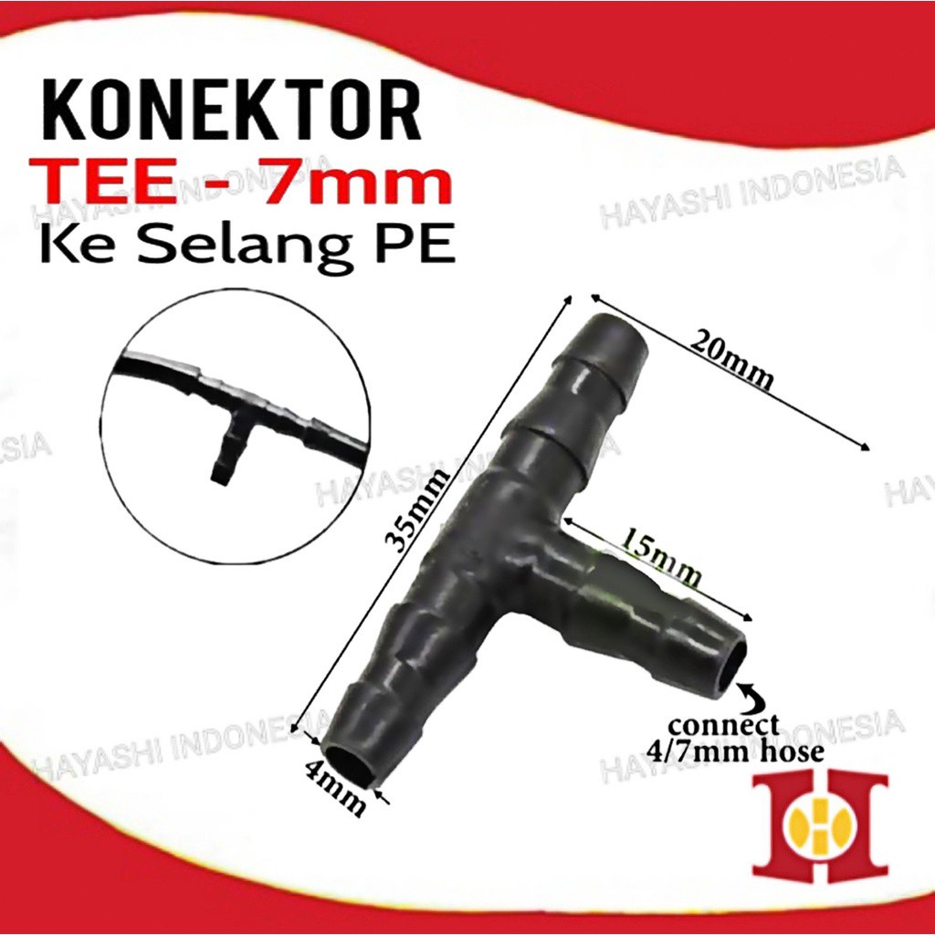 Konektor Tee T 7mm Nepel Fitting 3 Cabang Untuk Selang PE 6 mm  7 mm-50PC