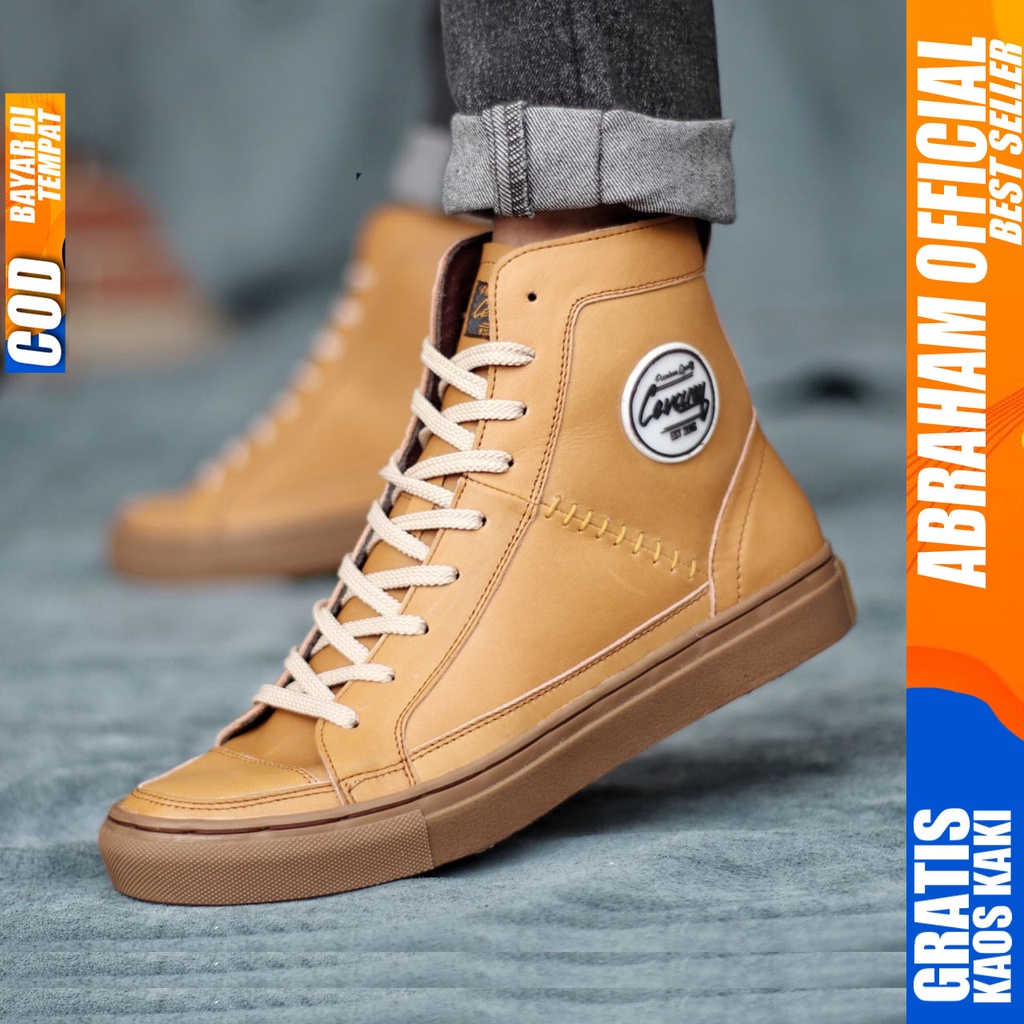 ABRHM DANTE HIGH Sepatu Sneaker Pria Sepatu Pria Casual Kulit Asli Cowo/Cowok Sepatu Sneakers Pria Sepatu Kasual Original