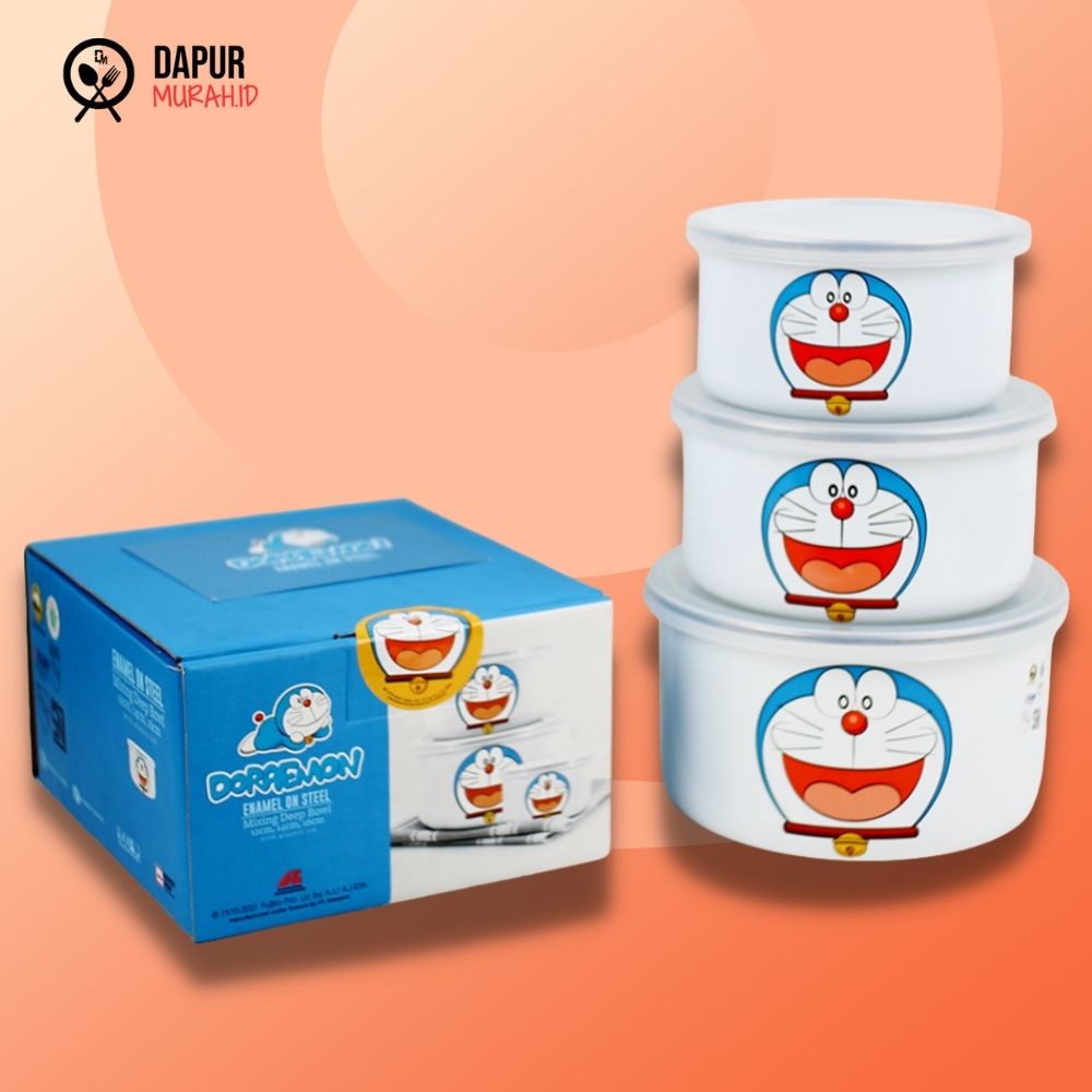 Mangkok set Motif Doraemon Maspion Mixing Deep Bowl set isi 3 pcs