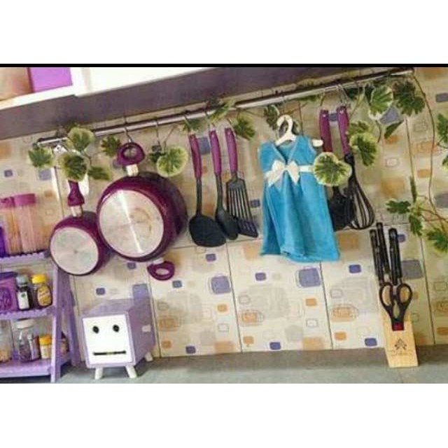 Rak Dapur Gantung Stainless, Rak Gantungan Panci, Rak Dapur Serbaguna, Kitchen Bar 100 cm