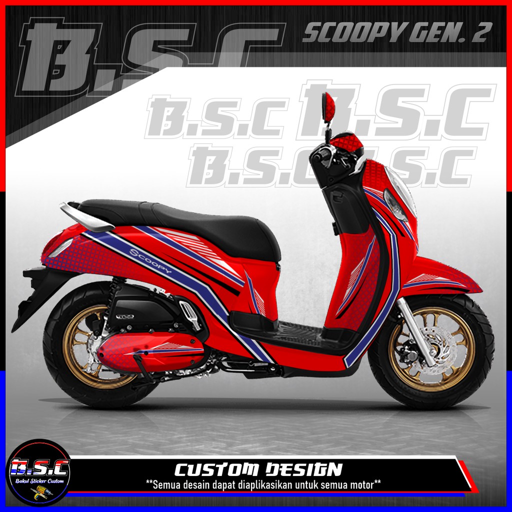 Sticker Decal FULL BODY + FULL PART Scoopy FI Scoopy 2021 Motif Racing Kawung Red