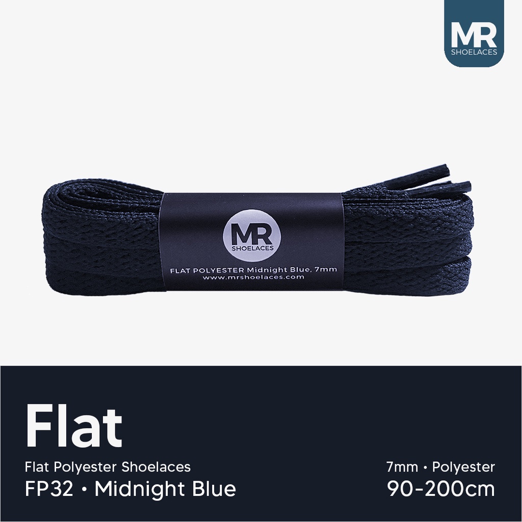 MR Shoelaces FP32 Biru Malam (Midnight Blue) Tali Sepatu Polyester Pipih Flat 7mm 80cm 90cm 100cm 120cm 130cm 150cm 180cm 200cm untuk Sneakers - Premium Shoelace