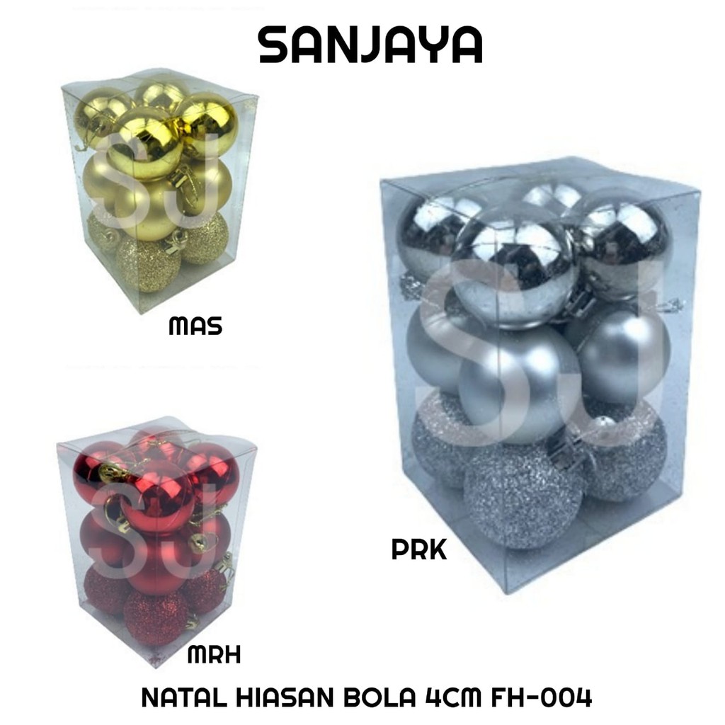 [1 Box] Ornamen Hiasan Bola Pohon Natal / Aksesoris Bola Natal Gantungan Pohon Natal / Natal Hiasan Bola 4cm Fh-004