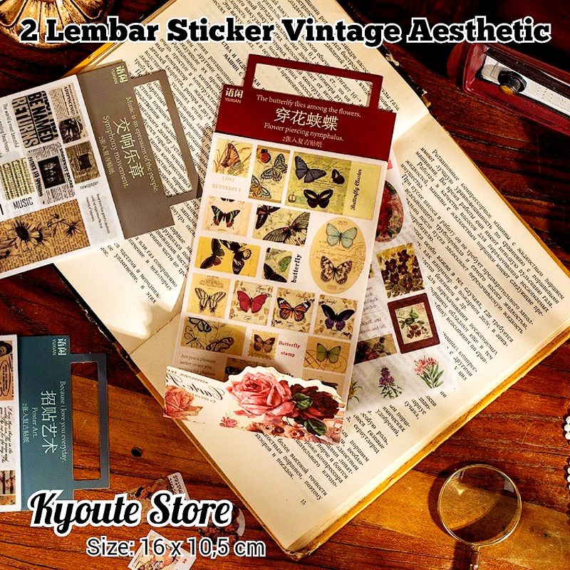 

2 Lembar Sticker Washi Vintage Flower Butterfly Music Notes Aesthetic Scrapbook Journal Diary Planner Decoration