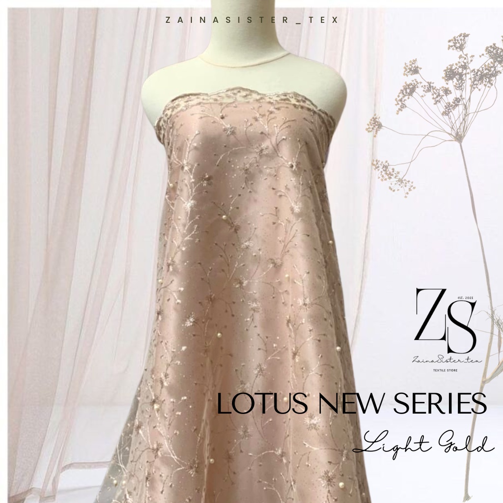 Bahan Kain Brokat Brukat Tile Mutiara Lotus New Series Warna Light Gold