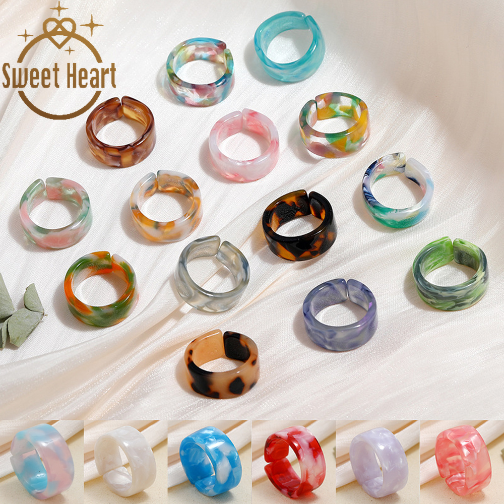 Retro Resin Opening Ring Acrylic Knuckle Ring Fashion Mix Color Jelly Ring for Women Ladies Jewelry