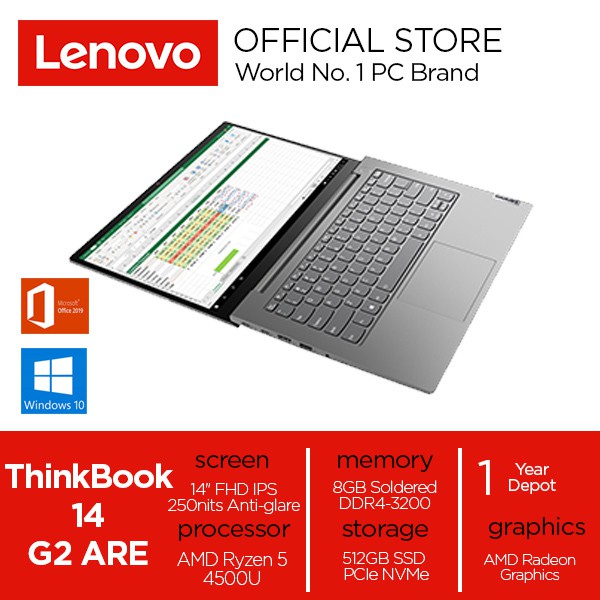 Lenovo Thinkbook 14 G2 ARE AMD Ryzen 5 4500U 8GB 512GB SSD 14" IPS W10 OHS 2019 3KID