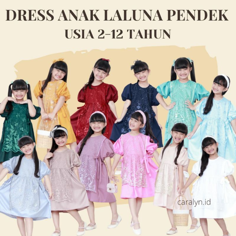 DRESS BRUKAT LALUNA LENGAN PENDEK ANAK 2-12 TAHUN DRESS PESTA
