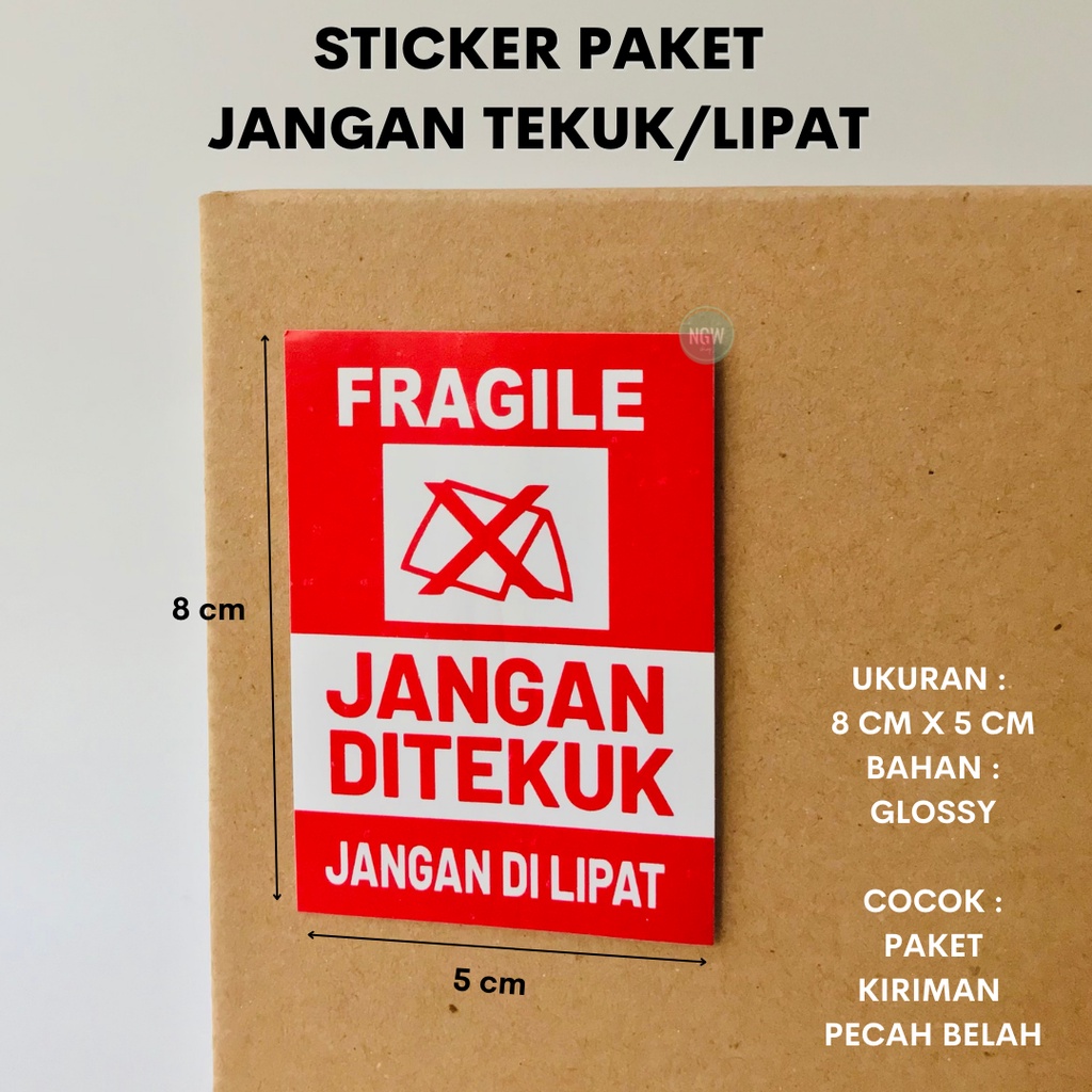 Sticker fragile jangan lipat tekuk 8x5 ecer merah