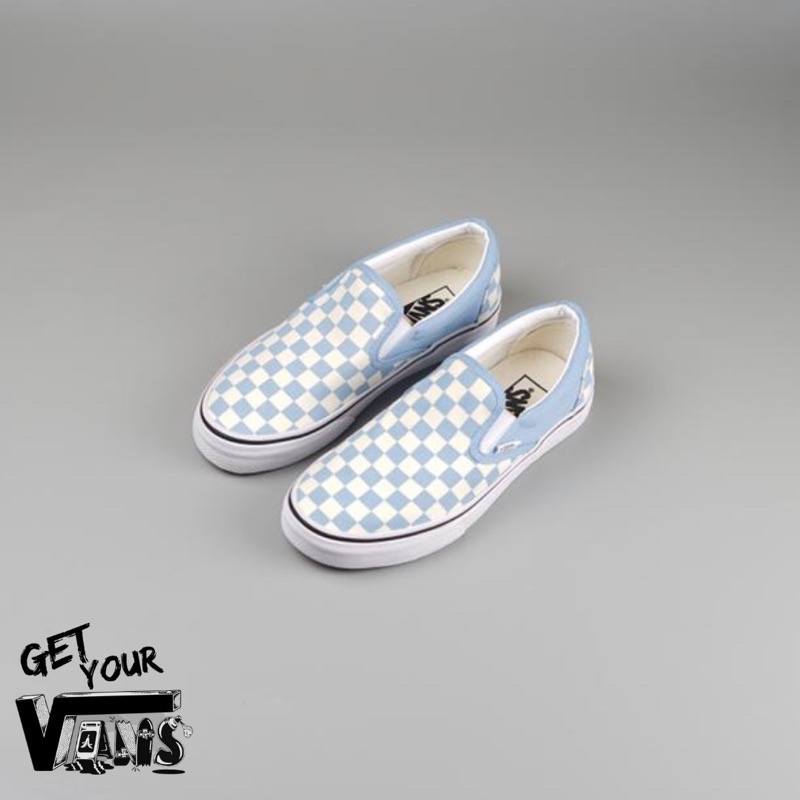 Vans Slip On Classic Checkerboard Baby Blue “ Original 100% Bnib “