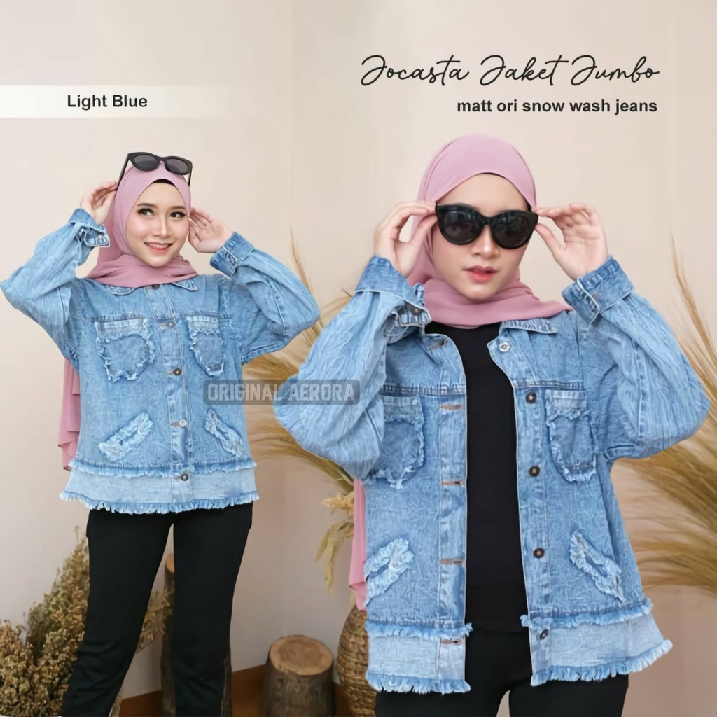 Jocasta Jaket Jacket Jeans Jens Denim Jumbo Oversize Wanita Cewek Crop Import Premium Terbaru 2022 Kancing Aktif Kantong Depan Allsize