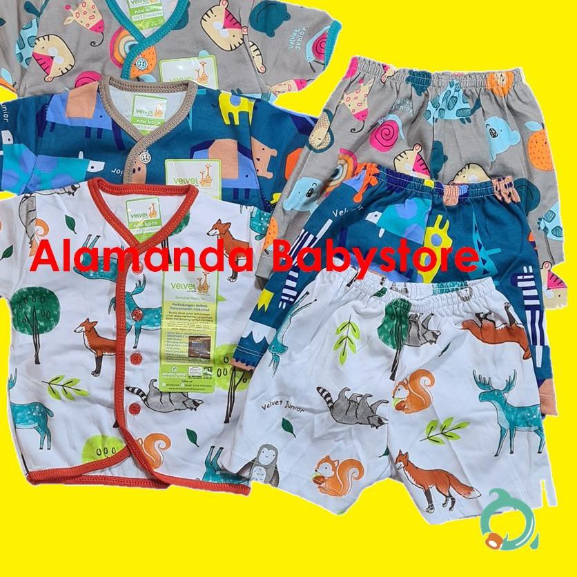 Barang Pilihan - 6 PCS / 3 SETELAN PENDEK BAJU BAYI BARU LAHIR NEWBORN VELVET