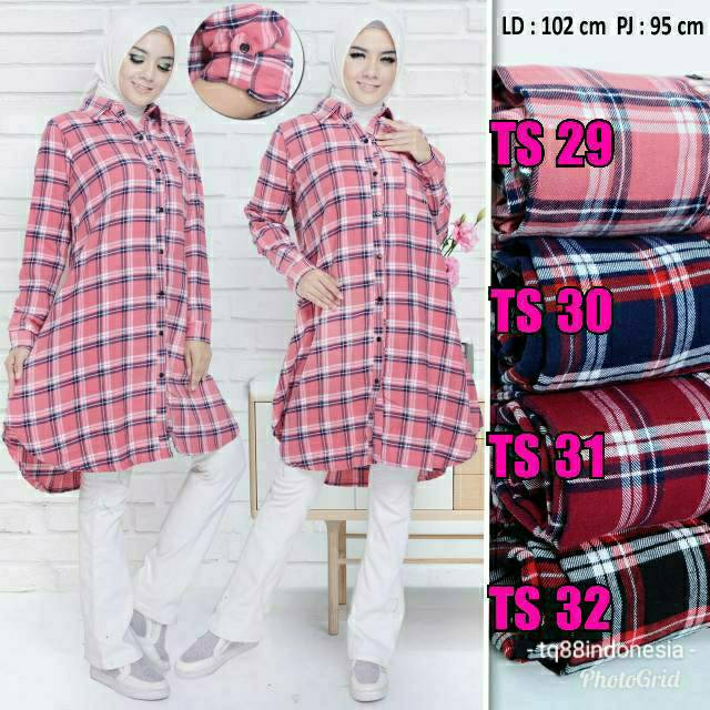 Tunik flanel/tunik/tunik kotak/hem tunik/tunik murah/kemeja tunik/hem/tunik muslim/boyfriend shirt