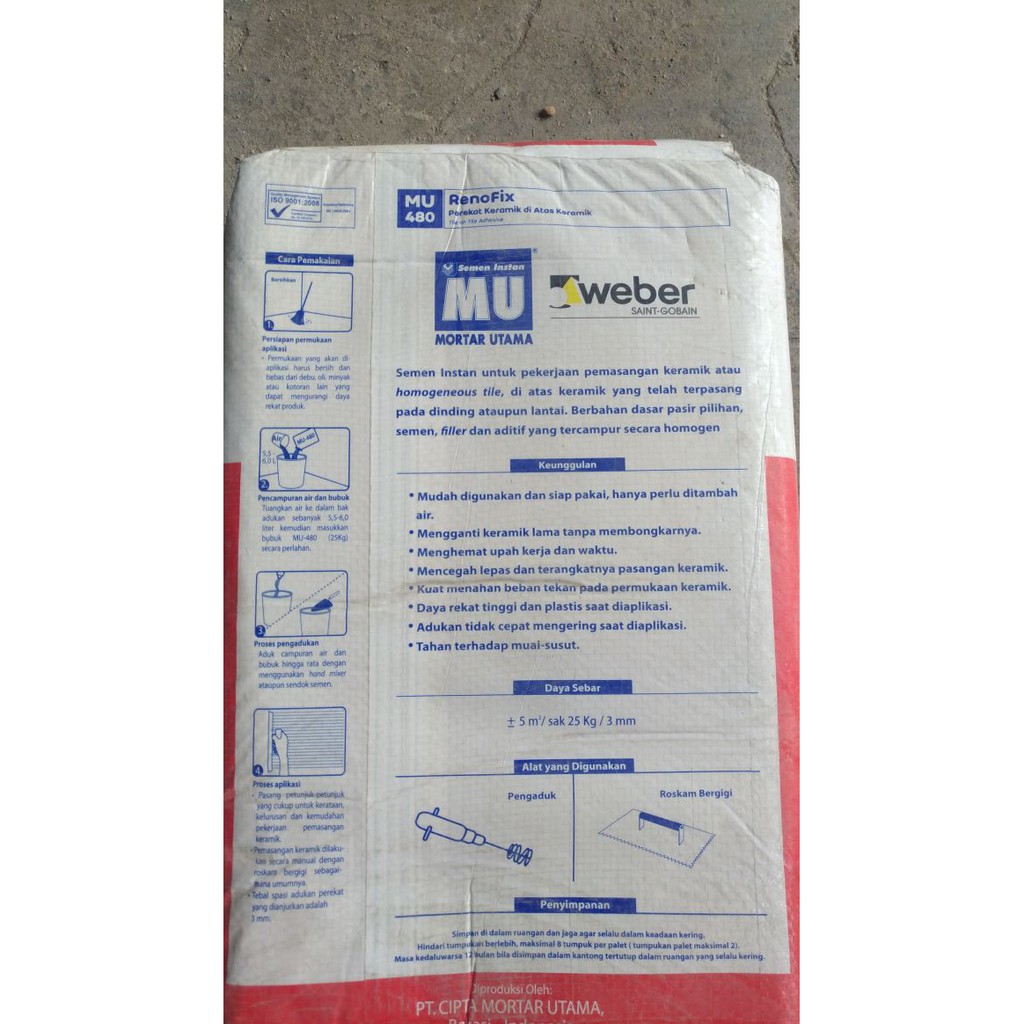 mortar / semen perekat keramik diatas keramik mu480 renofik 25kg
