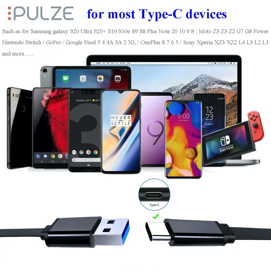 Pulze Kabel Data USB Type C Super Fast Charging Premium Durable 3A