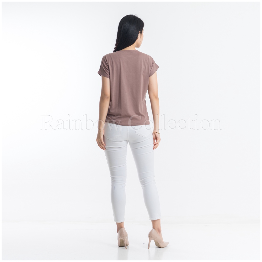 Rainbow CATLIN Kaos Oversize Wanita Batwing Lengan Pendek Polos