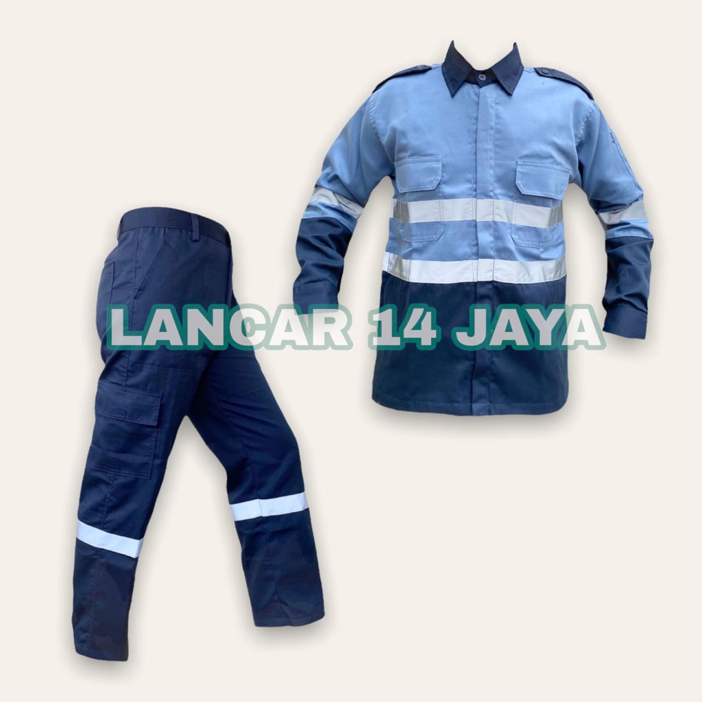 Kemeja Kombinasi / Kemeja Safety Lengan Panjang Kombinasi / Wearpack / Katelpak Safety Skotlet / Atasan Kemeja Kerja / Atasan Katelpak Panjang