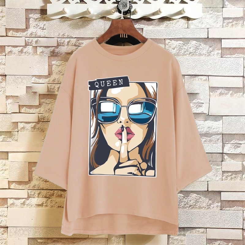 PUFFY_ID kaos oversize tunik wanita lengan 3/4 QUEEN