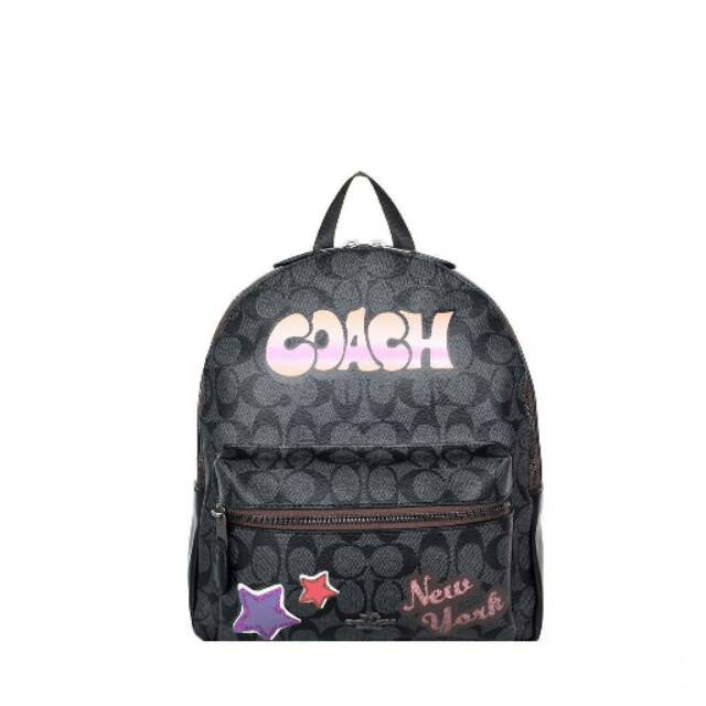 COACH Small Charlie Backpack With Graffiti ori original authentic black