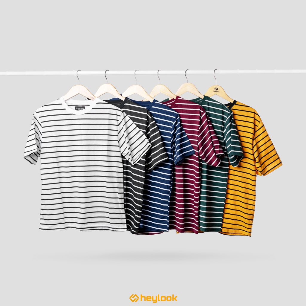 Kaos Garis Garis Horizontal Kaos Strip Tshirt Stripe Kaos Lengan Pendek Belang Kaos Cotton Combed 30s Premium Pria Wanita