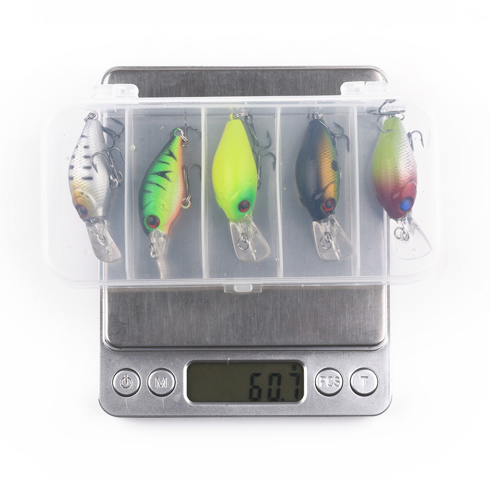 HENGJIA 5pcs Crankbait Umpan Pancing Kit Minnow Floating Lure Ikan Bass Kail With Fishing Tackle Box