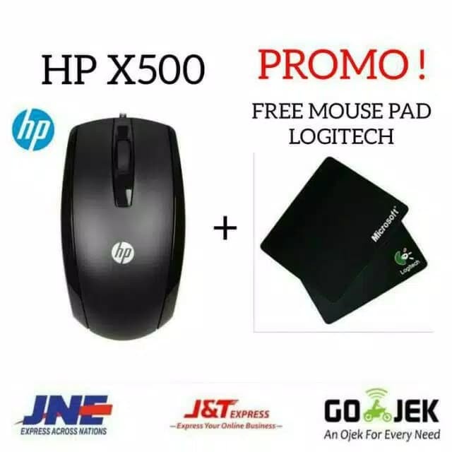 HP X500 mouse gaming laptop pc kabel optical wired origina usb optical Warna Hitam free mousepad