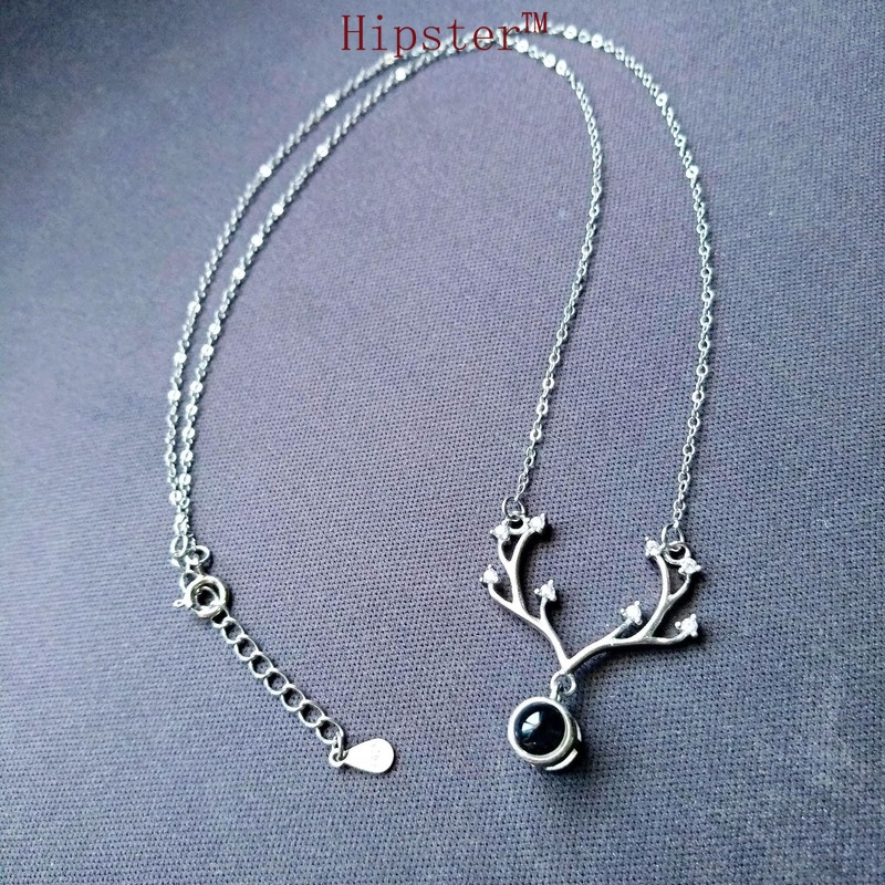 Vintage Obsidian Antlers Pendant Fashion Temperament Clavicle Chain