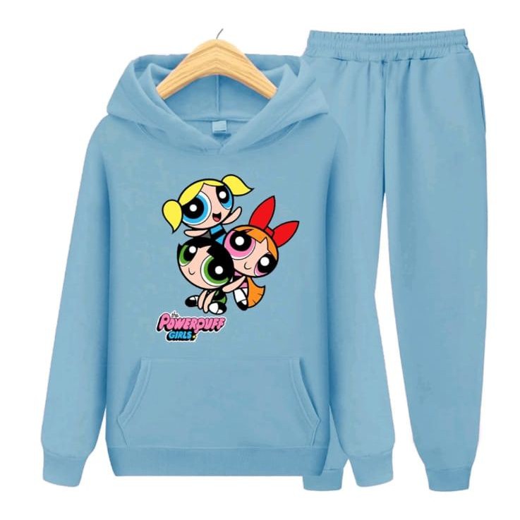 Setelan Anak Sweater Hoodie POWERPUFF GIRL Size S, M, XL,XXL