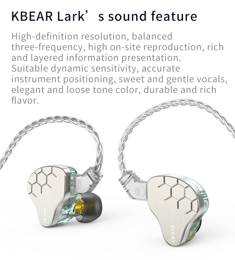 Kbear Lark Hybrid 1DD + 1BA Driver HiFI Earphone In Ear 4N Lapis Silver KS1 KS2