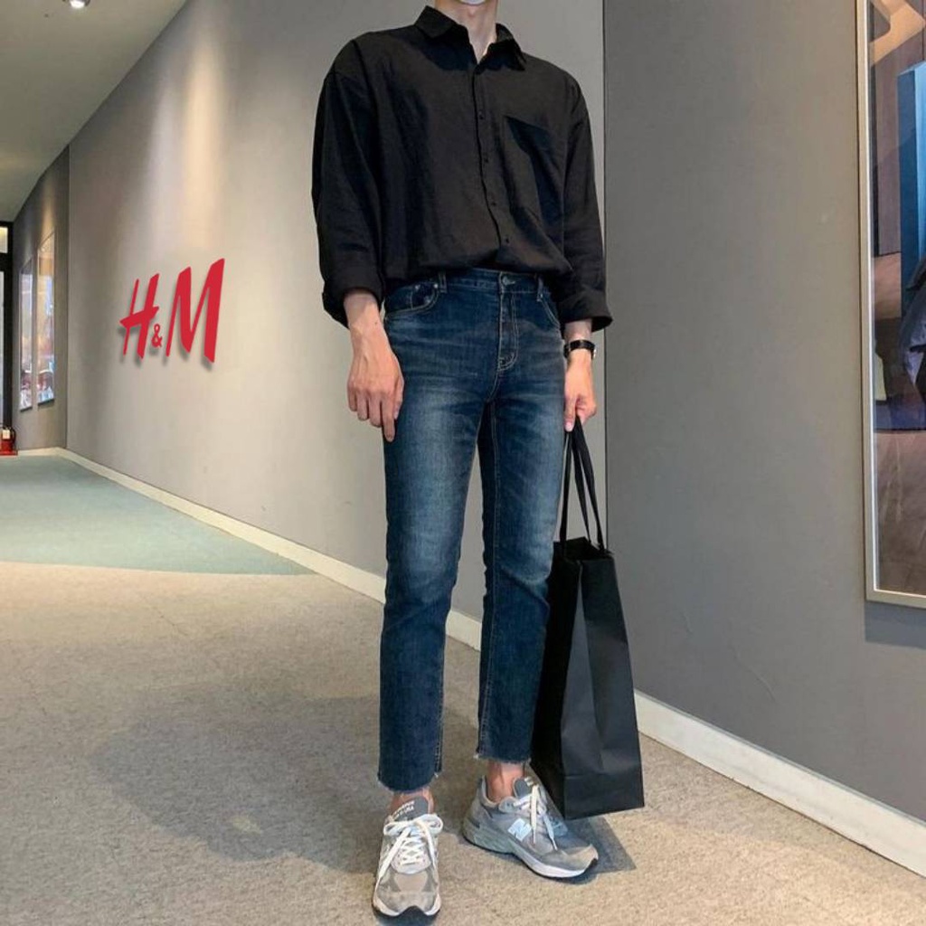 KEMEJA POLOS PRIA LENGAN PANJANG HITAM HNM