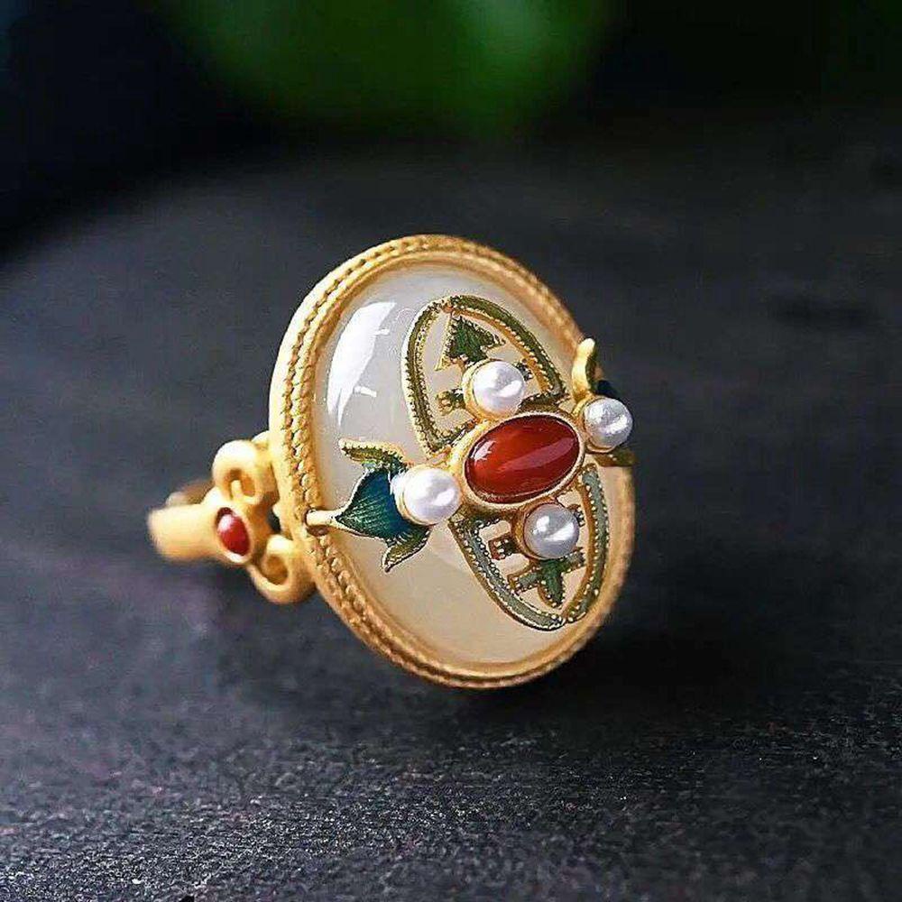 Mxbeauty Cincin Giok Cincin Kawin Elegan Hadiah Sederhana Enamel Perancis Tembaga Permata Cincin Mutiara