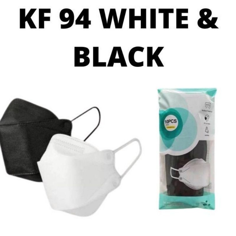 Masker KF 94 Korea Black White KF 94 4 Play (Isi 10 Pcs) Masker Murah