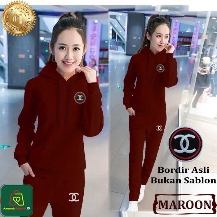 Setelan Kaos Olahraga Senam HOODIE KOREA Babyterry Training Wanita XL - XXXL / 10459-10467