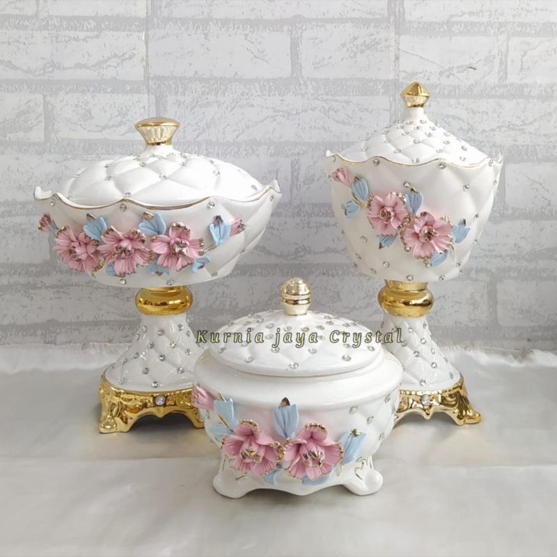Pajangan Toples Keramik Italy Capodimonte 1 set 3 pcs cm