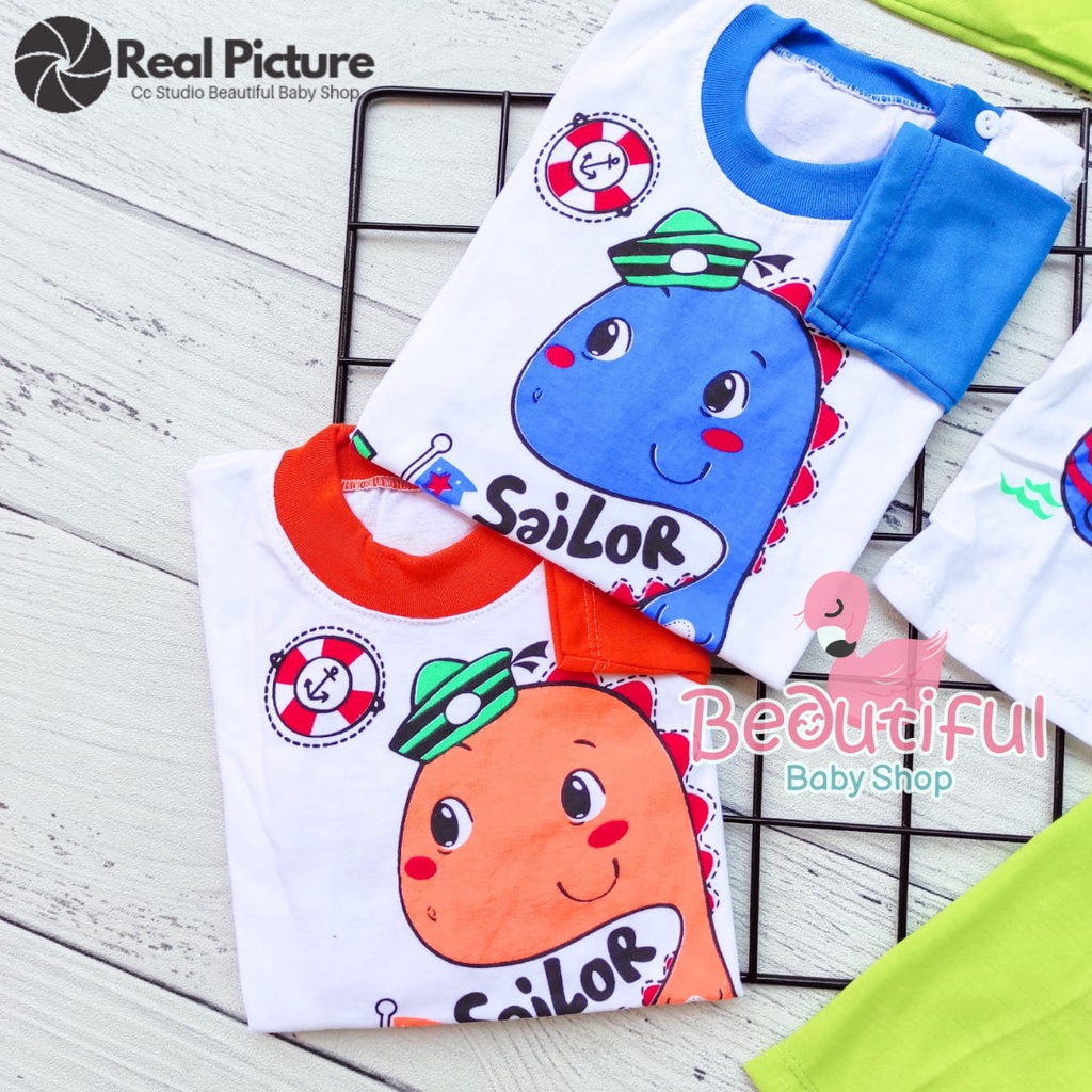 Setelan Baju Bayi Lengan Panjang Motif Dino Salior / Setelan Piyama Bayi / Baju Bayi Panjang / Baju Tidur Bayi / Baby.ou_