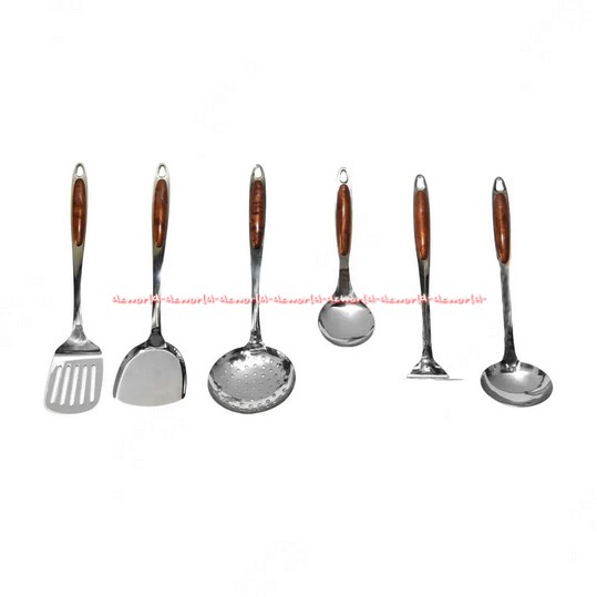 Kris Chef Cooking Utensils Set 6pcs Spatula Sutil Peralatan Masak Besi Stainless Steel Krischef Dengan Tempat Gantung