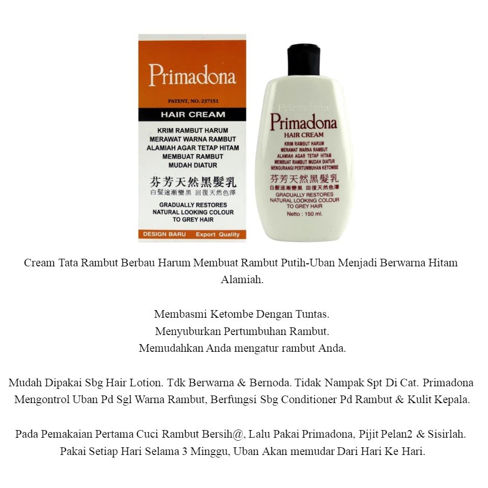 PRIMADONA HAIR CREAM 150ml PENGHITAM RAMBUT