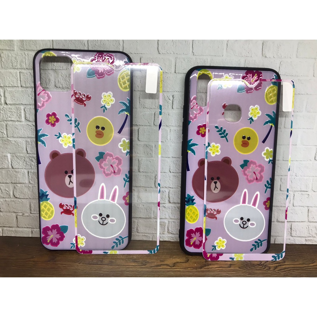 Softcase + Tempered Glass karakter Oppo A1K/C2 A31/Neo 5 A37/Neo 9 A3S/Realme C1 5/5i/5S/C3 C17/7i C11 C12 C15 Samsung J2 Prime Vivo Y11/Y12/Y15/Y17 Y30/Y30i/Y50 Y91C Xiaomi Redmi 3 3S 4A 5A 9/Prime Note 9 pro HCTG 23