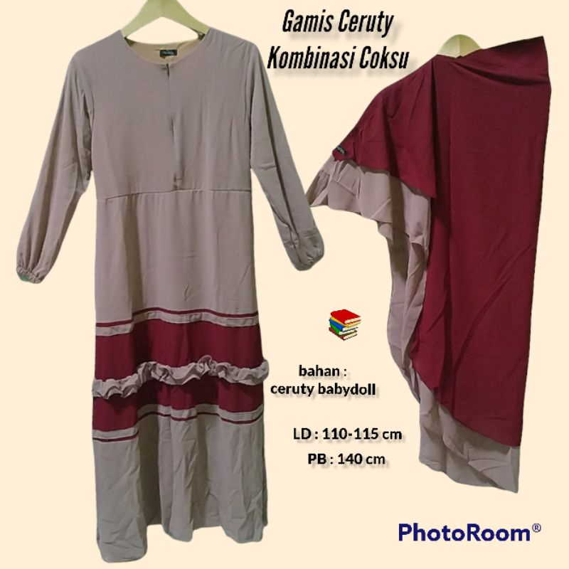set syari| Gamis terbaru| Gamis Syari ceruty | Homedress | Gamis ceruty babydoll | Gamis Set Khimar 