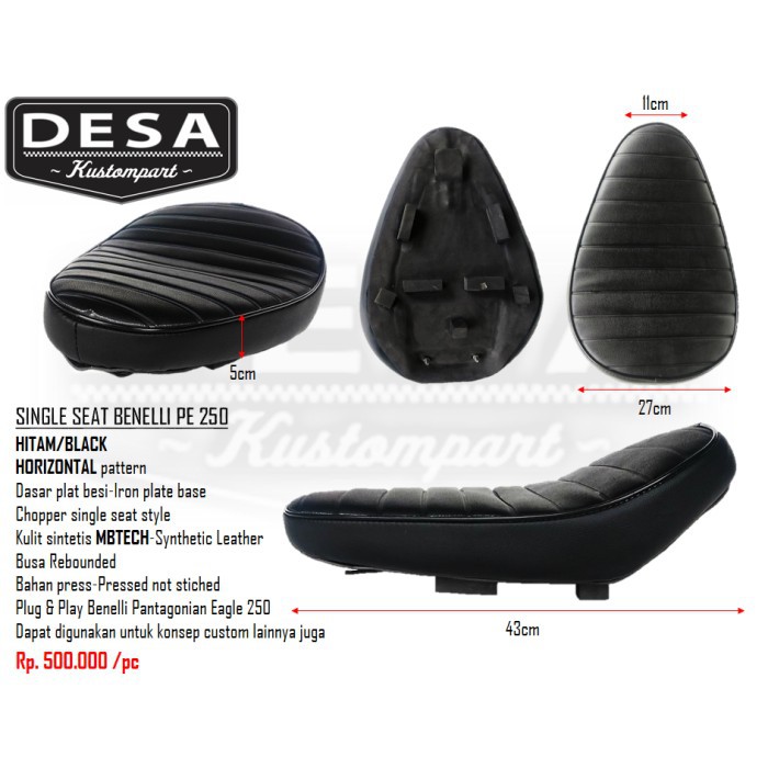 FREE Ongkir Jok Single Seat Benelli PE 250 Horisontal Hitam