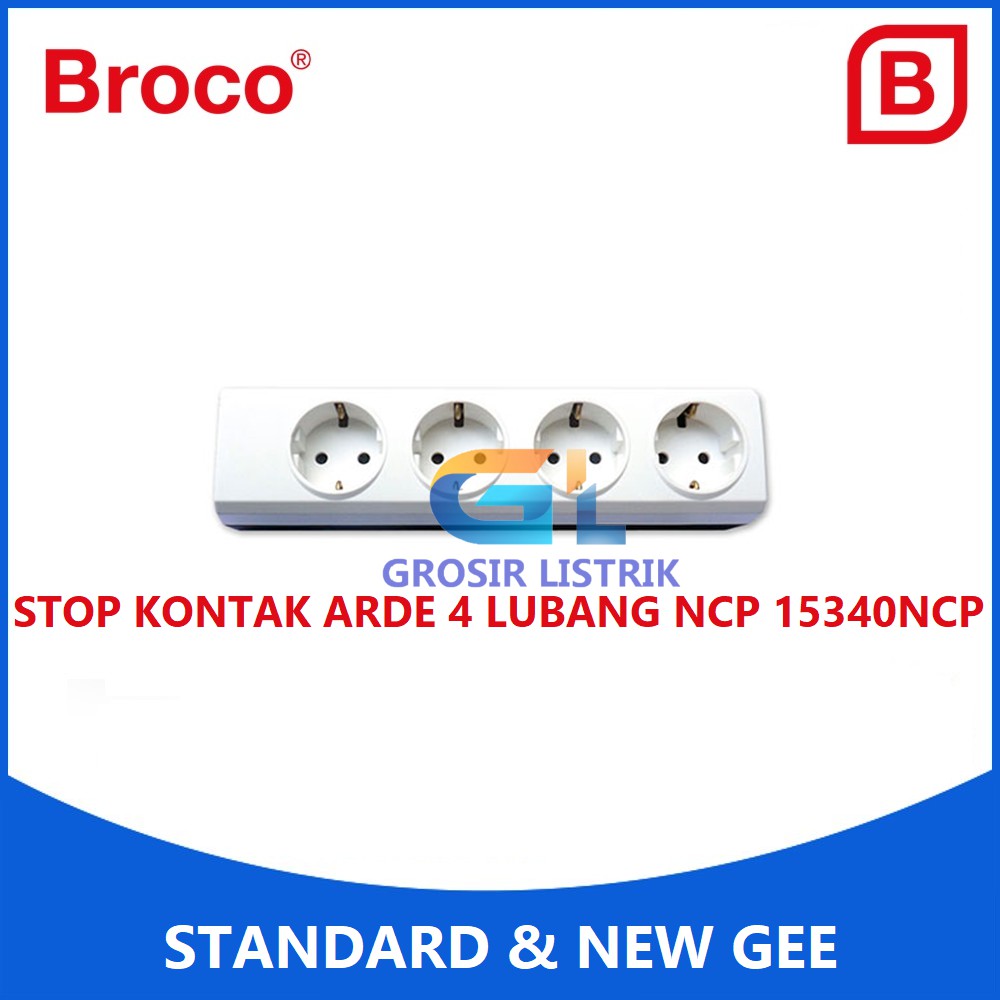 Broco Stop Kontak Arde 4 Lubang Putih 15340-NCP (Socket 2P Lobang) 15340 Original Grosir Promo Murah