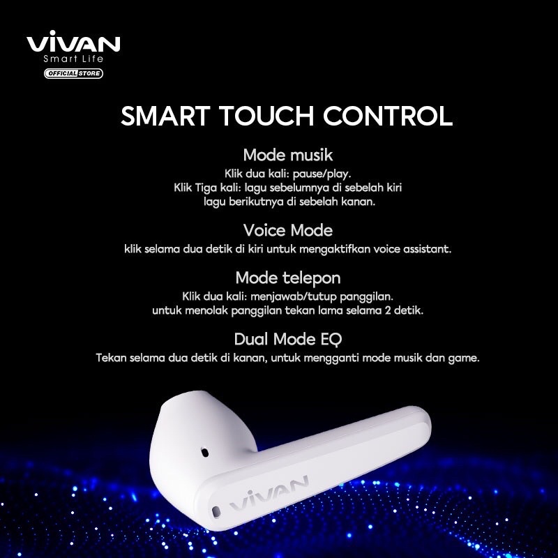 VIVAN TWS T260 Earphone Gaming Bluetooth Liberty Earbuds Headset Support iPhone/Android Garansi